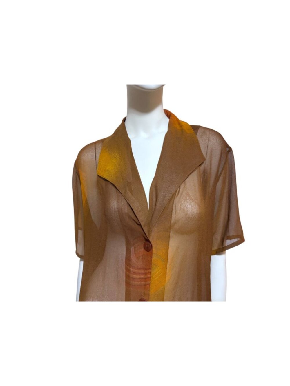 VTG 90s Nancy K Sheer Maxi Duster L Cardigan Cover Up Fish Earth Witch Resort - Picture 5 of 7